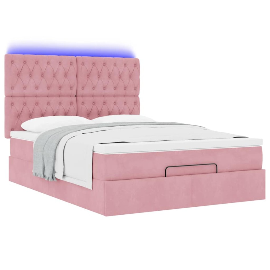 Estructura cama otomana con colchones terciopelo rosa