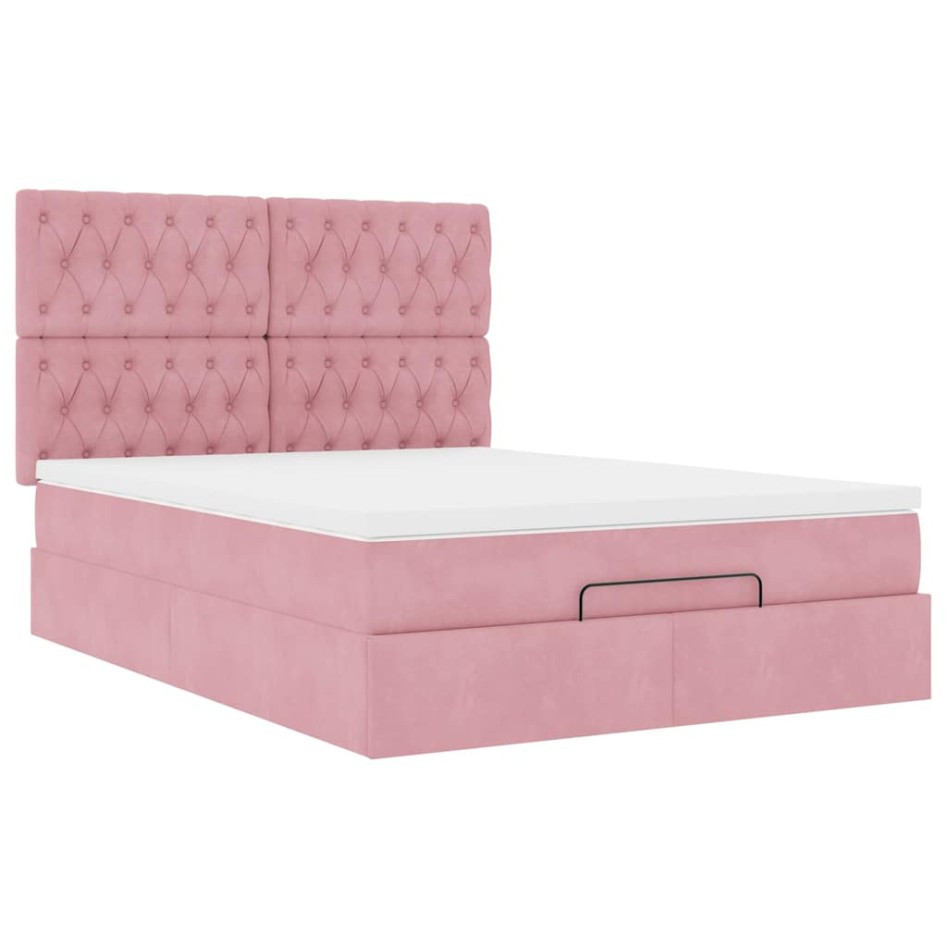 Estructura cama otomana con colchones terciopelo rosa