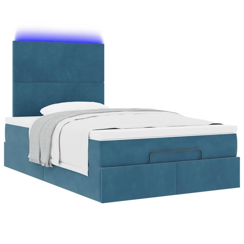Estructura de cama otomana colchones terciopelo azul