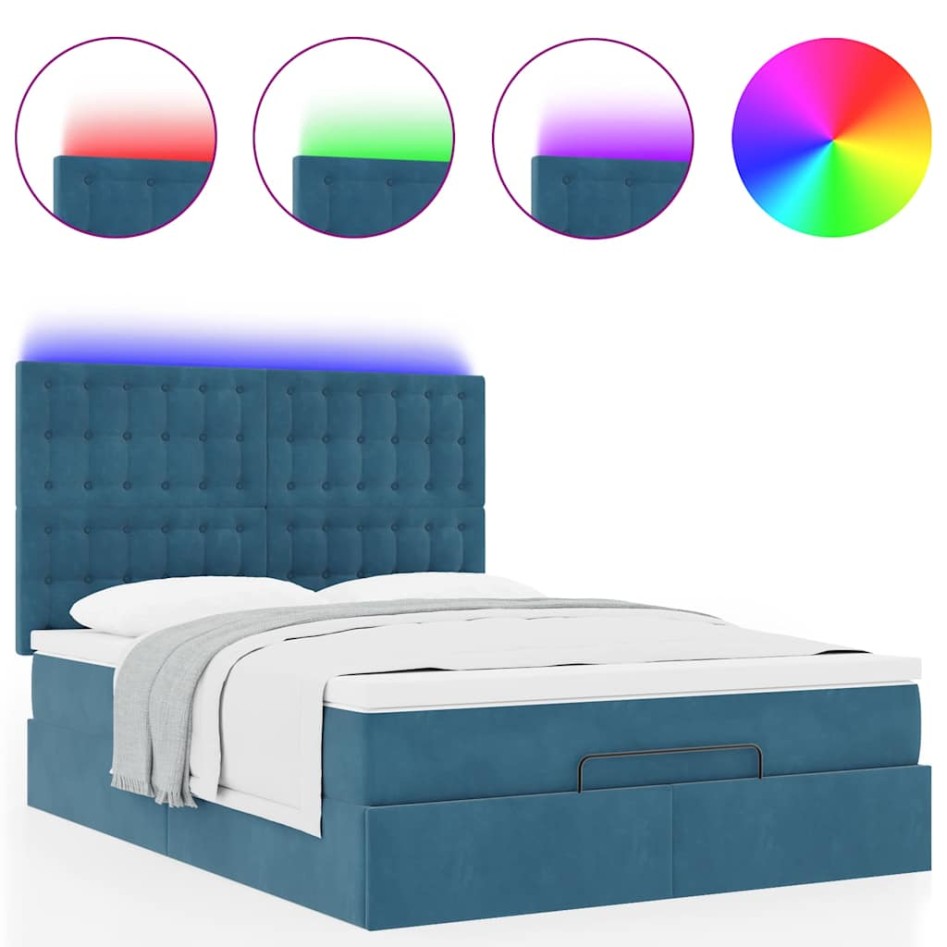 Estructura de cama otomana con colchones terciopelo azul