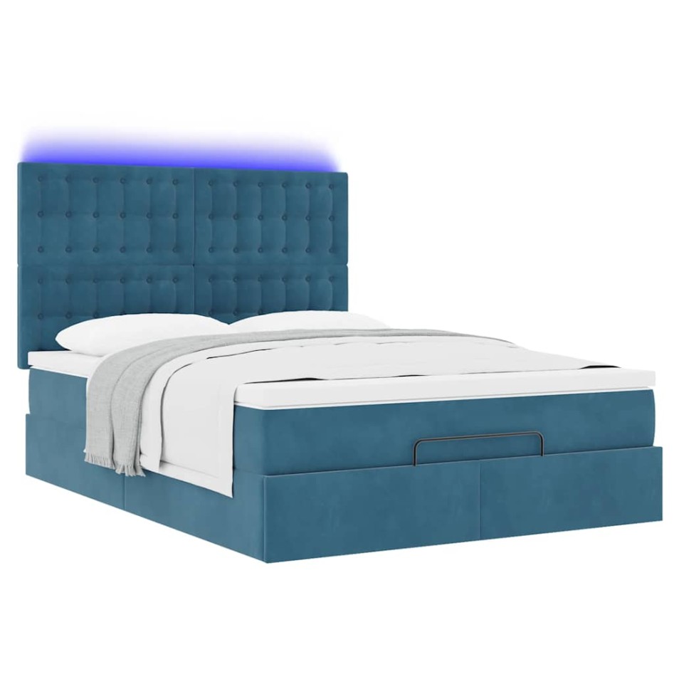 Estructura de cama otomana con colchones terciopelo azul