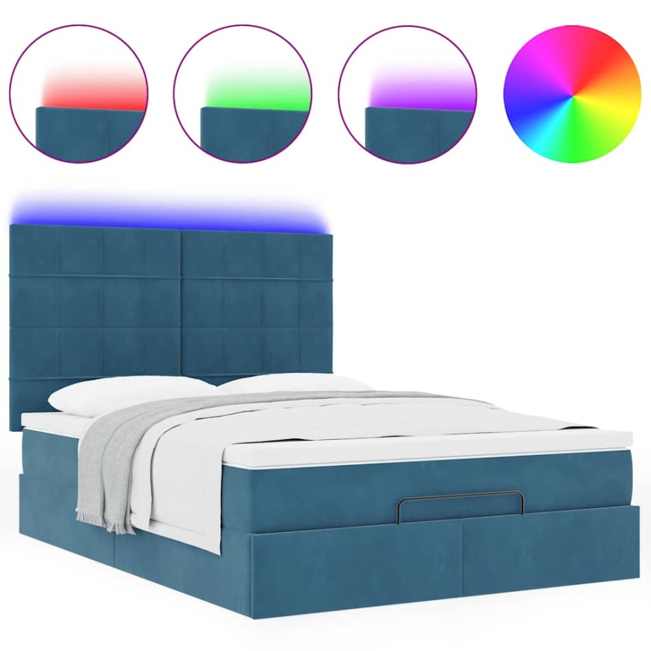 Estructura de cama otomana con colchones terciopelo azul