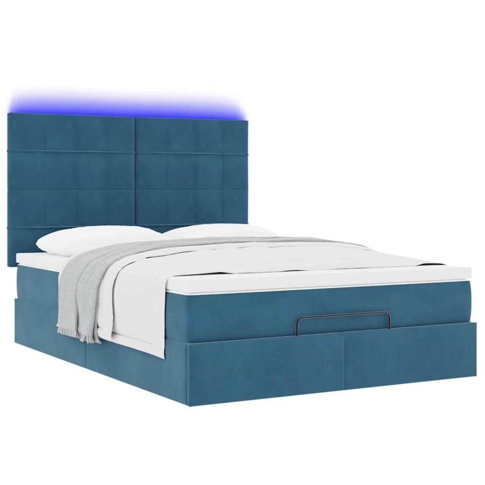 Estructura de cama otomana con colchones terciopelo azul