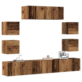 Conjunto de mueble de TV 7 piezas montado la pared madera