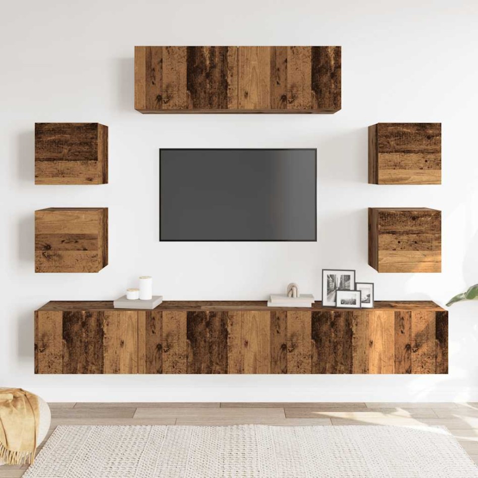 Conjunto de mueble de TV 7 piezas montado la pared madera