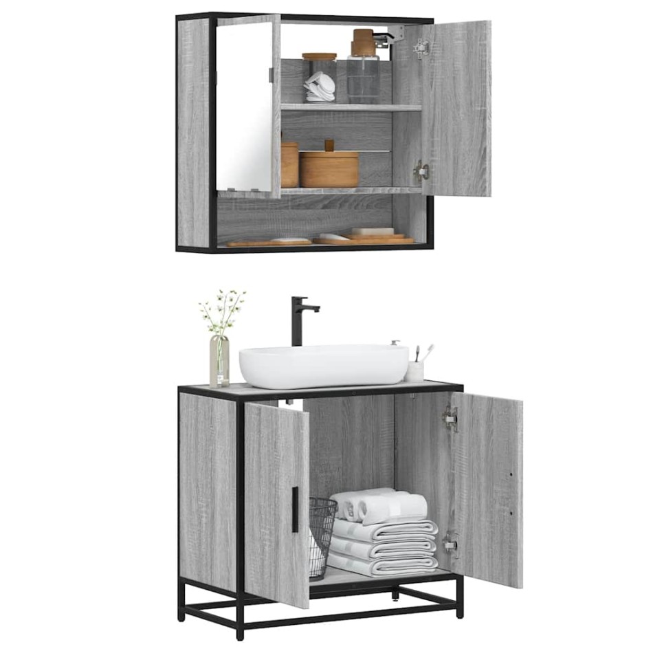 Set de muebles de baño 2 pzas madera contrachapada gris