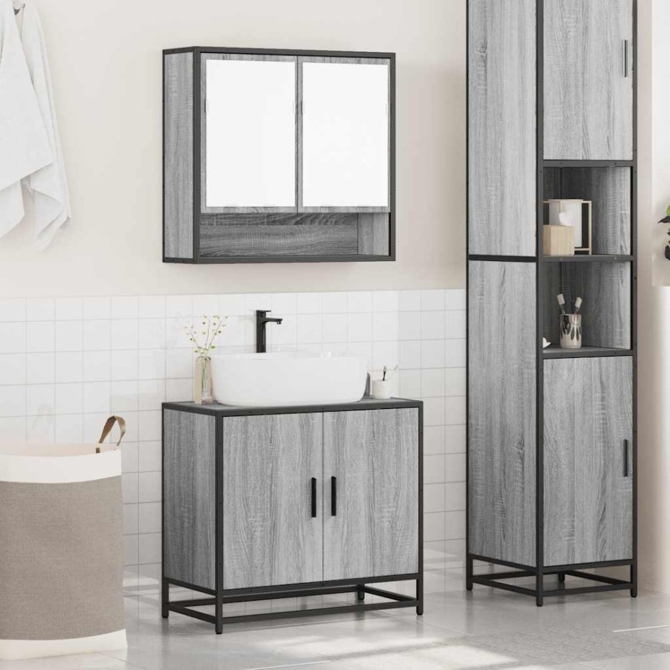 Set de muebles de baño 2 pzas madera contrachapada gris