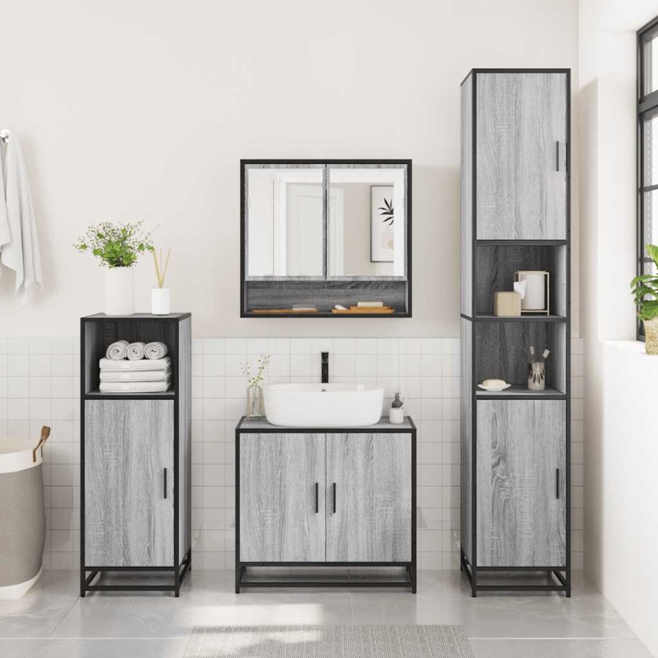 Set de muebles de baño 2 pzas madera contrachapada gris