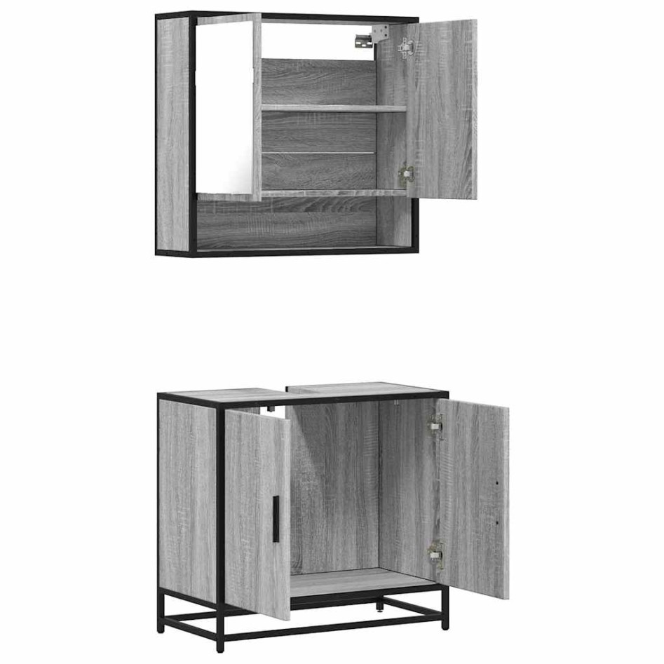 Set de muebles de baño 2 pzas madera contrachapada gris