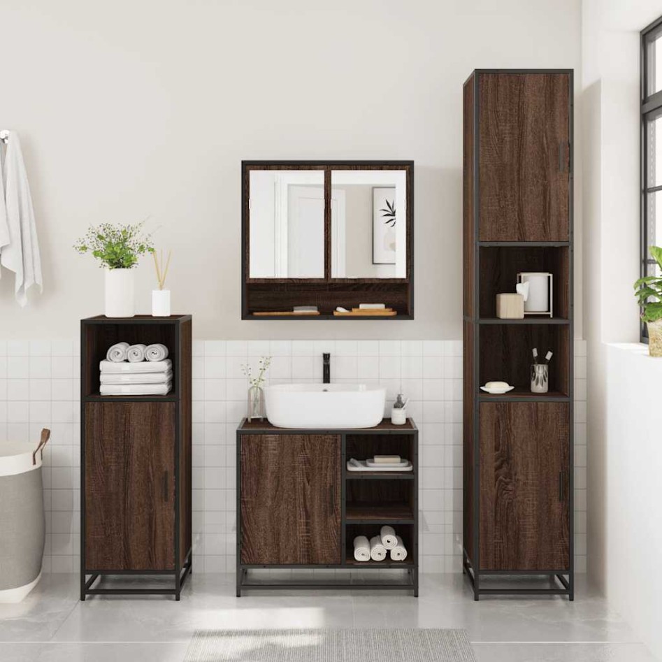 Set de muebles baño 2 pzas madera contrachapada marrón