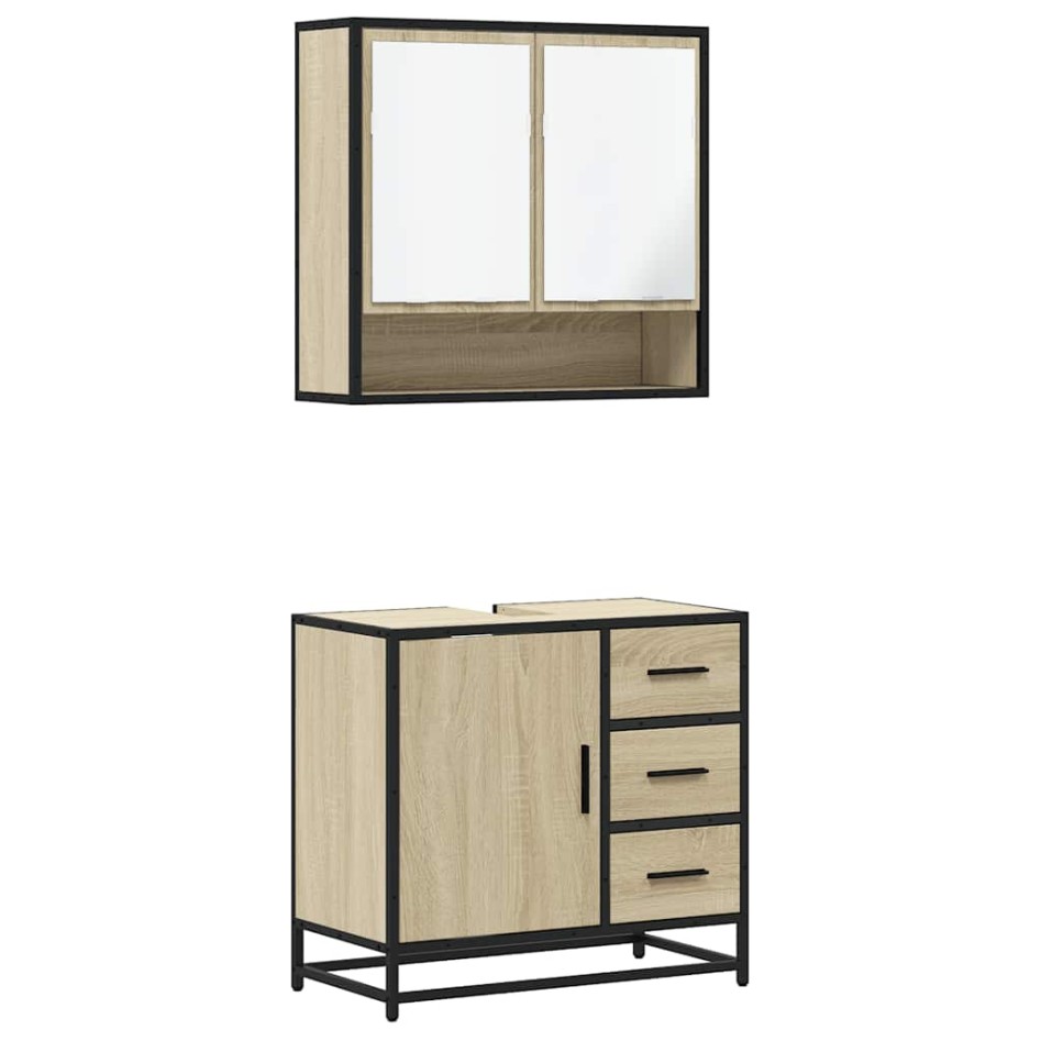 Set de muebles de baño 2 pzas madera contrachapada roble