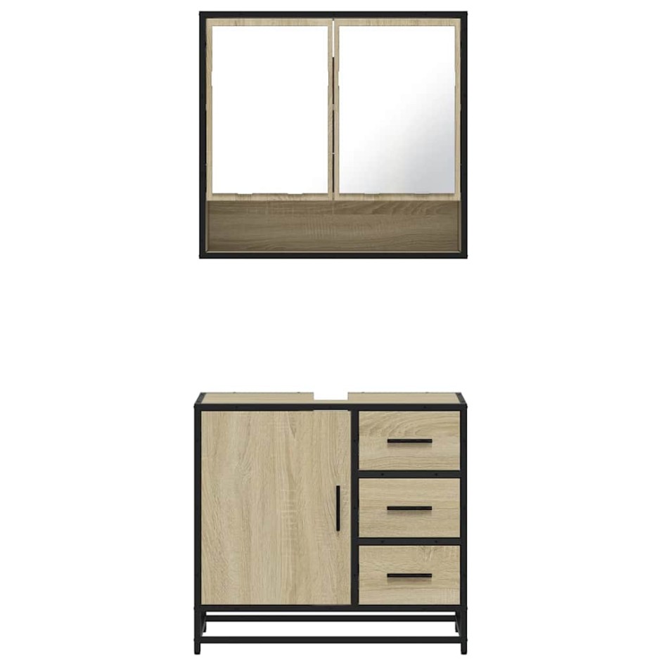 Set de muebles de baño 2 pzas madera contrachapada roble