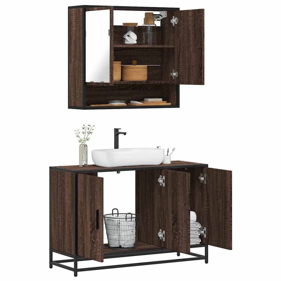 Set de muebles baño 2 pzas madera contrachapada marrón