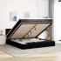Estructura de cama otomana con colchón tela negra 160x200