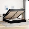 Estructura de cama otomana con colchón tela negra 160x200 cm