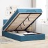 Estructura de cama otomana colchón terciopelo azul