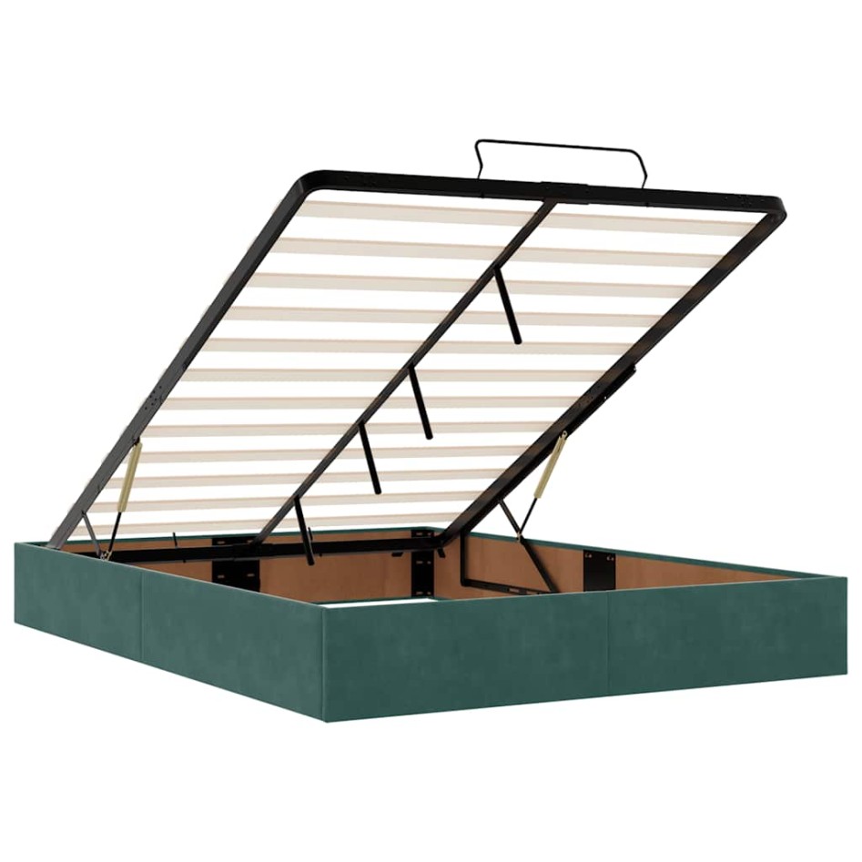 Estructura de cama otomana con colchón verde oscuro 140x200