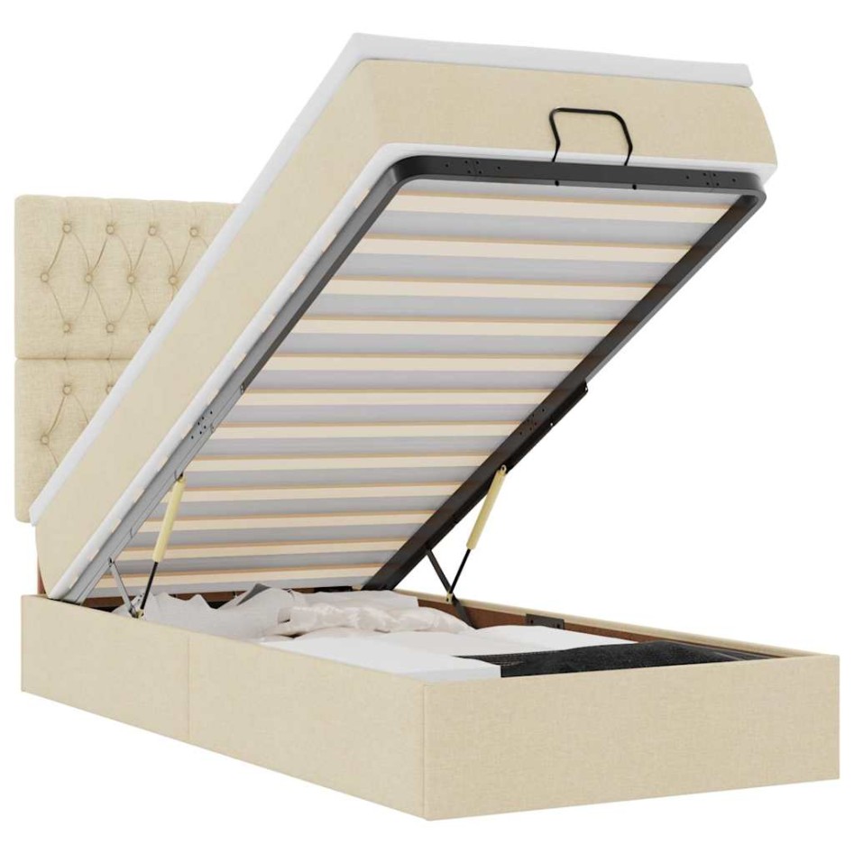 Cama otomana con colchón de tela color crema 100x200