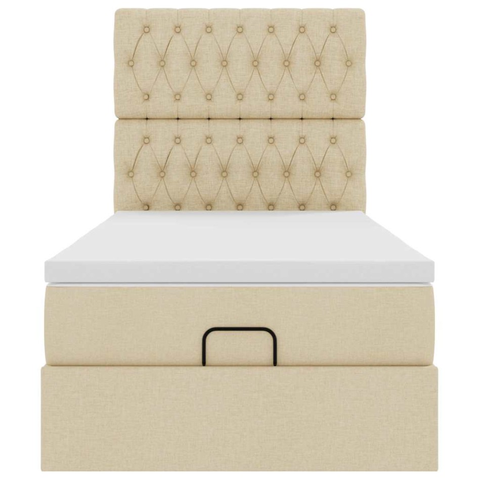 Cama otomana con colchón de tela color crema 100x200
