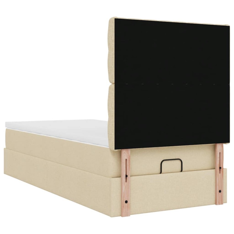 Cama otomana con colchón de tela color crema 100x200