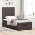 Cama otomana con colchón y LED tela marrón oscuro 90x200