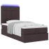 Cama otomana con colchón y LED tela marrón oscuro 90x200