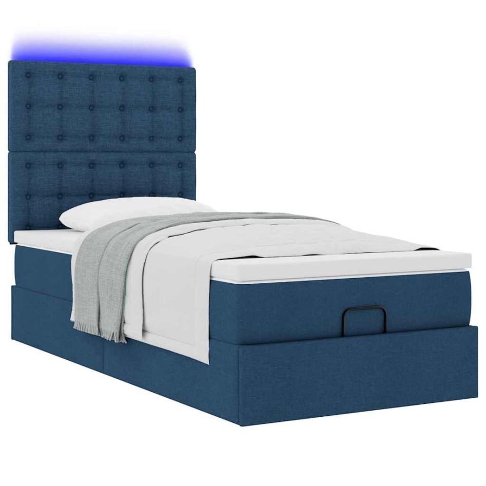 Cama otomana con colchón y luces LED azul 100x200 cm