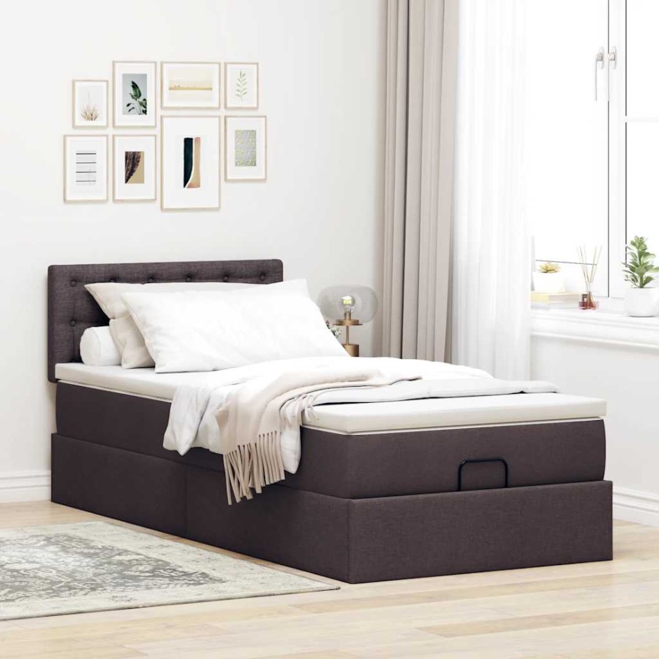 Cama otomana con colchón marrón oscuro 90x200 cm