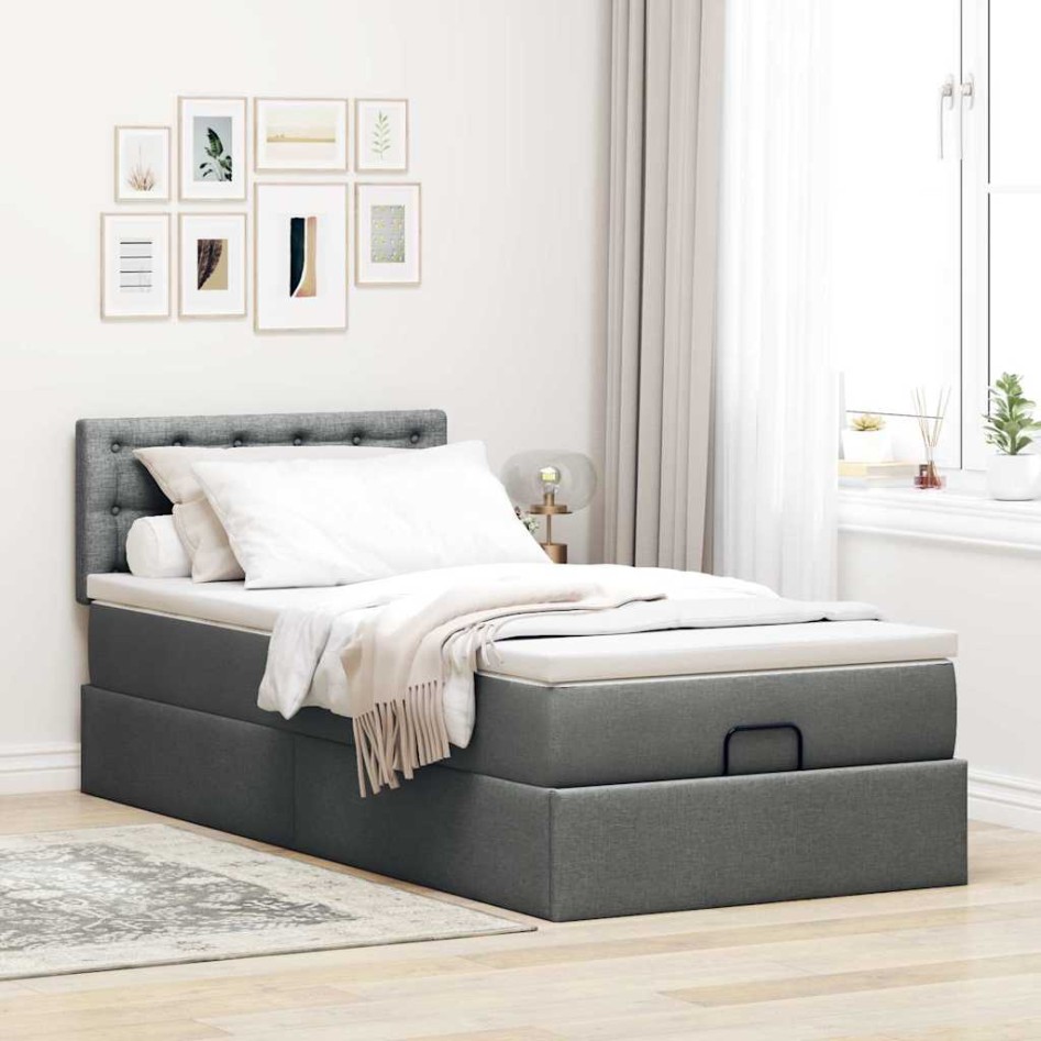 Cama otomana con colchón gris oscuro 90x200 cm