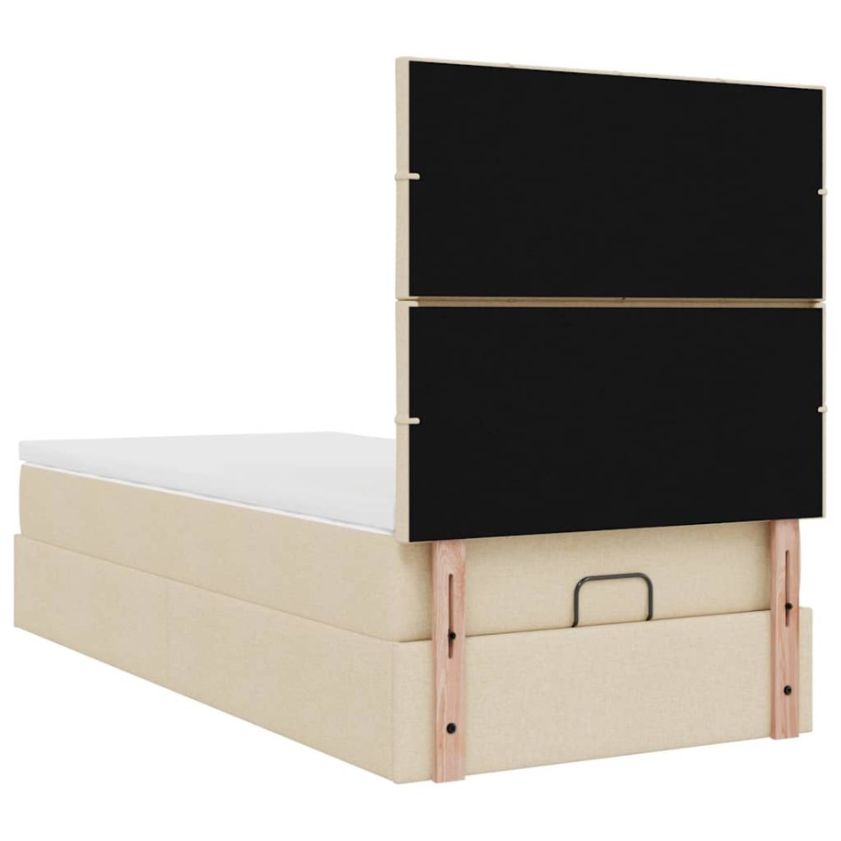 Cama otomana con colchón de tela color crema 100x200