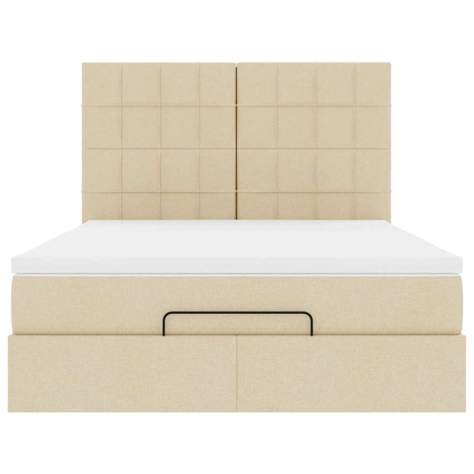 Estructura de cama otomana con colchón tela crema