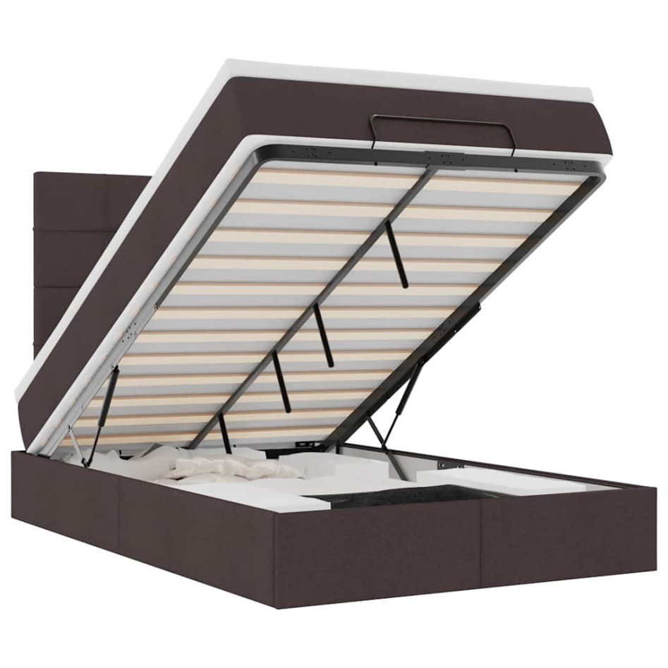 Estructura cama otomana colchón tela marrón oscuro