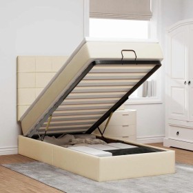 Cama otomana con colchón crema 90x200 cm