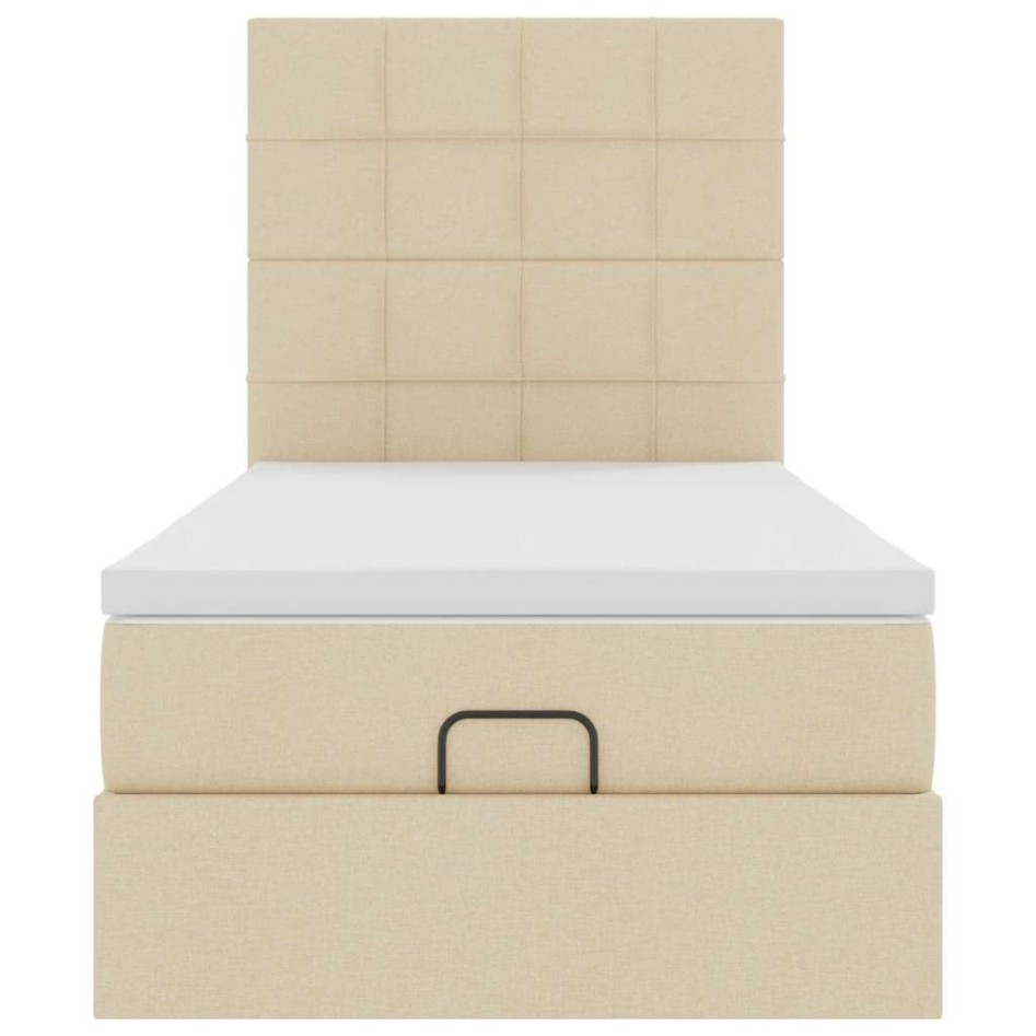 Cama otomana con colchón crema 90x200 cm