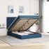 Estructura de cama otomana colchón tela azul pardo