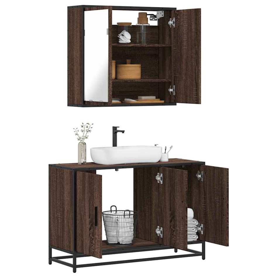 Set de muebles baño 2 pzas madera contrachapada marrón