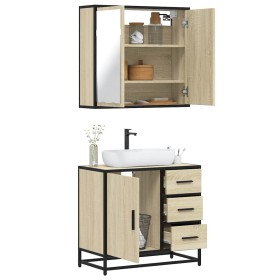 Set de muebles de baño 2 pzas madera contrachapada roble