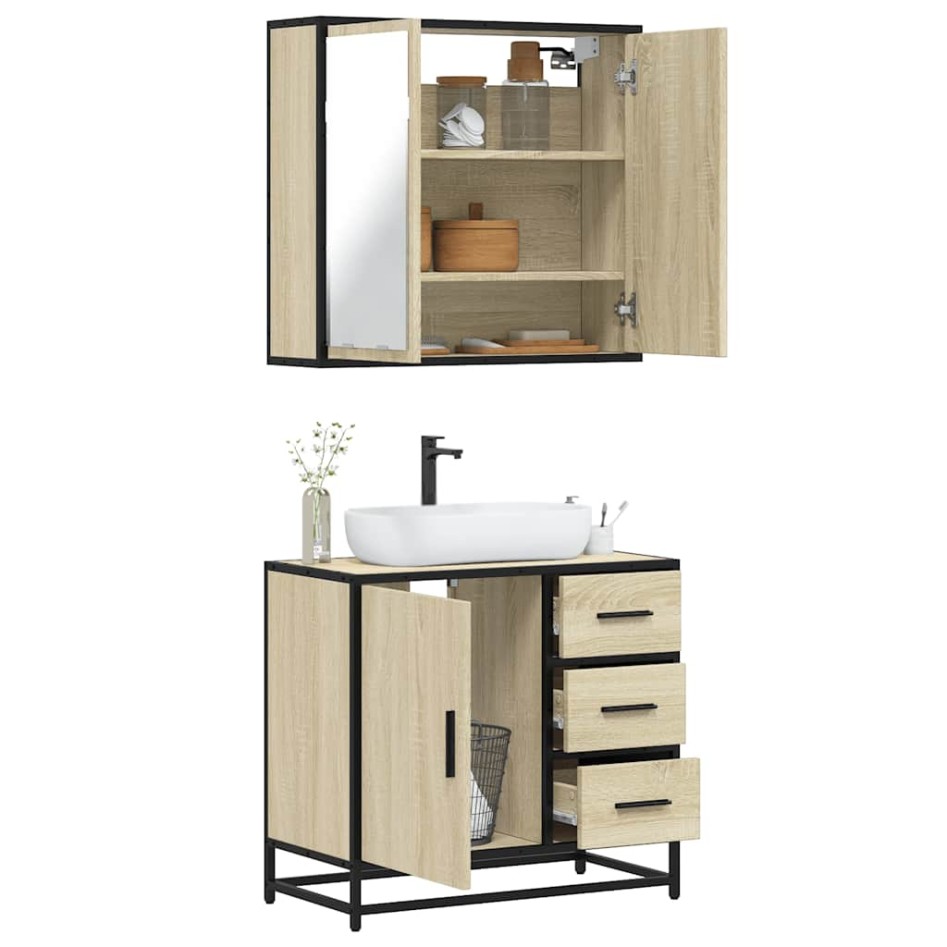 Set de muebles de baño 2 pzas madera contrachapada roble