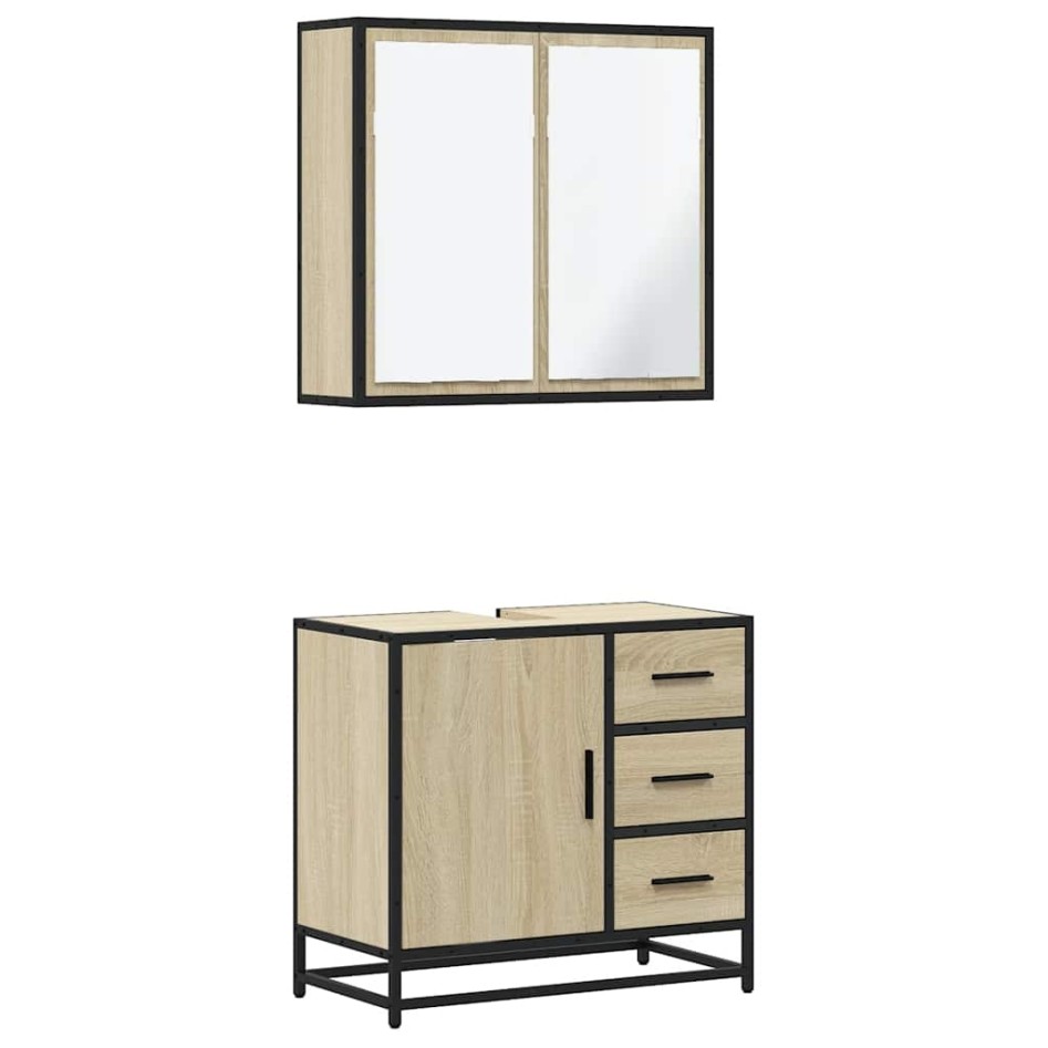Set de muebles de baño 2 pzas madera contrachapada roble