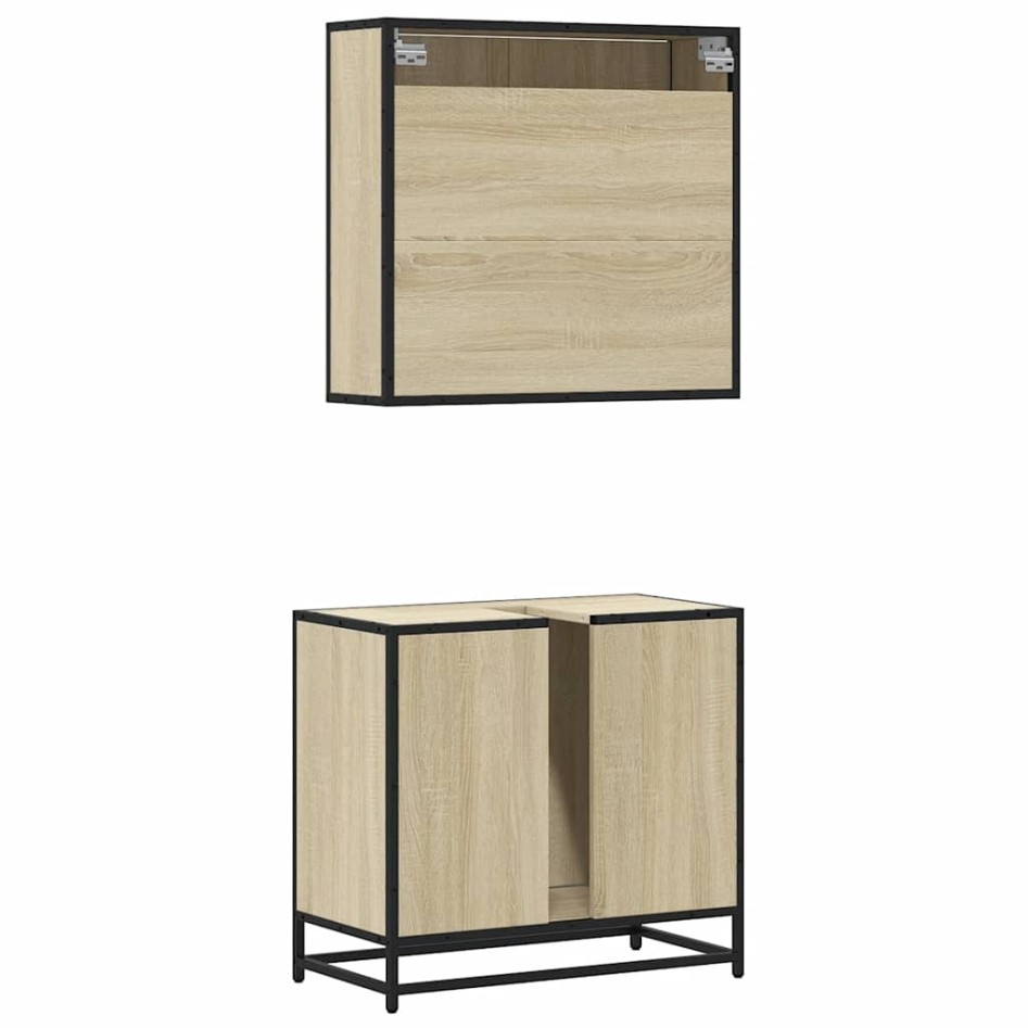 Set de muebles de baño 2 pzas madera contrachapada roble