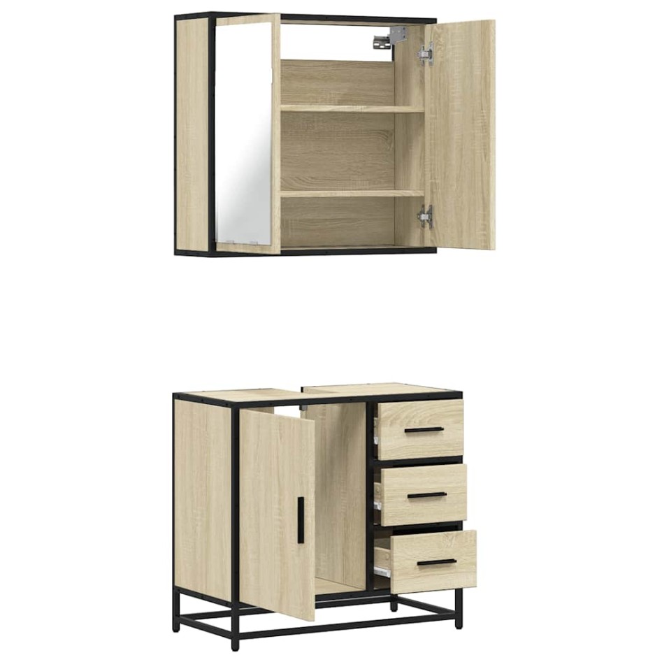 Set de muebles de baño 2 pzas madera contrachapada roble
