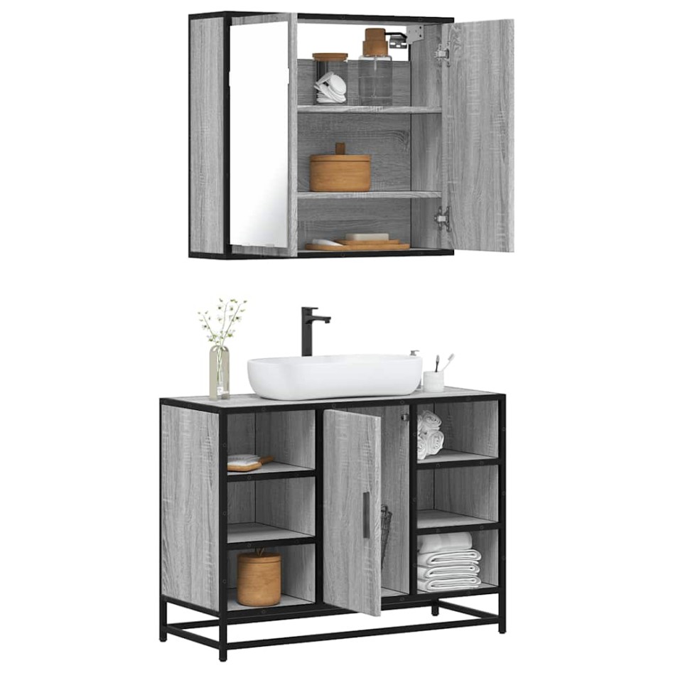 Set de muebles de baño 2 pzas madera contrachapada gris