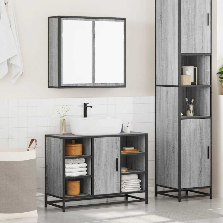 Set de muebles de baño 2 pzas madera contrachapada gris
