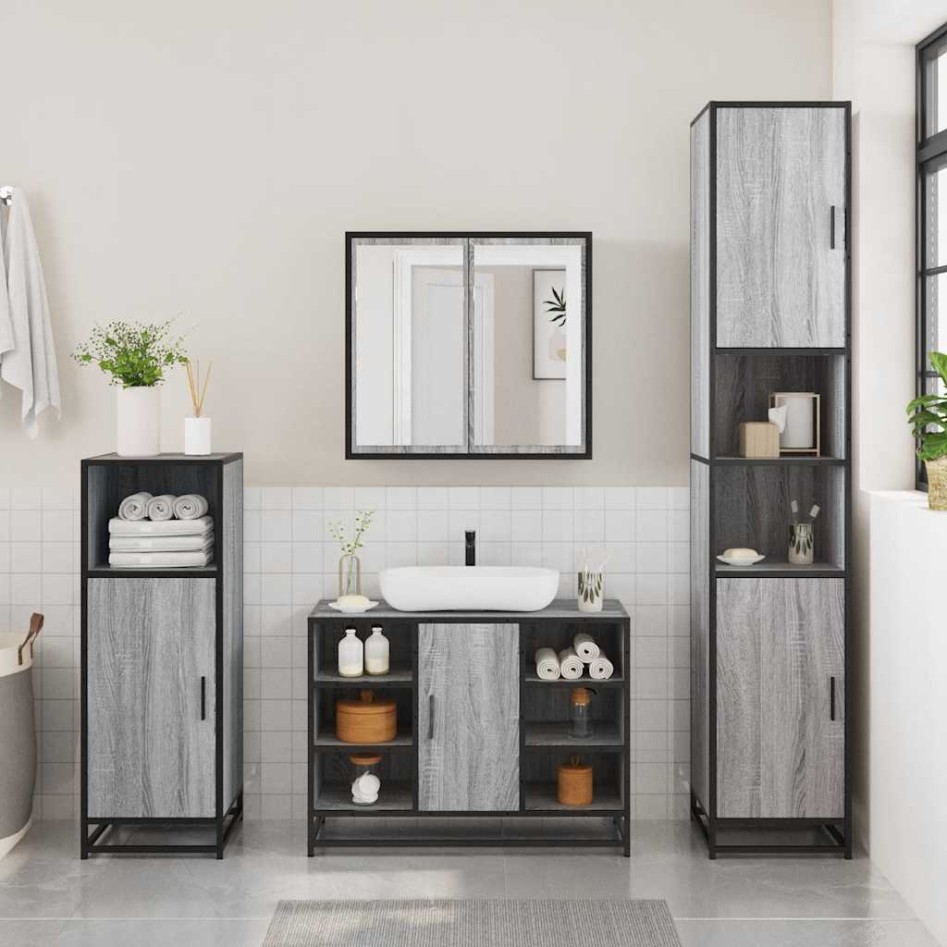 Set de muebles de baño 2 pzas madera contrachapada gris