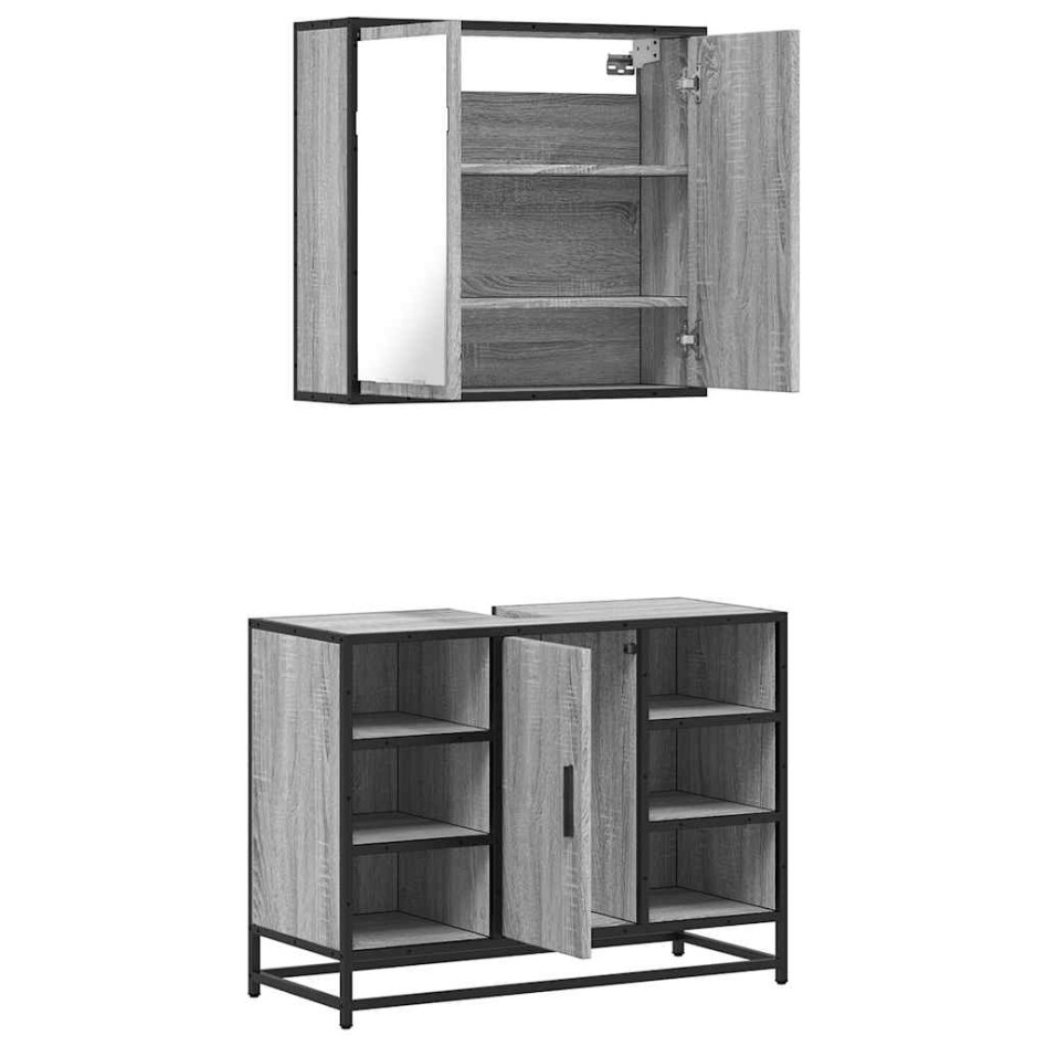Set de muebles de baño 2 pzas madera contrachapada gris