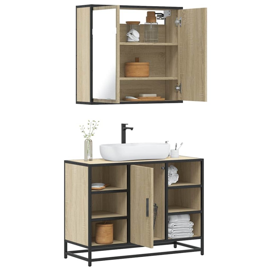 Set de muebles de baño 2 pzas madera contrachapada roble
