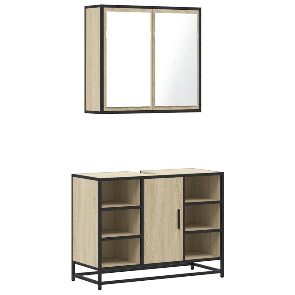 Set de muebles de baño 2 pzas madera contrachapada roble