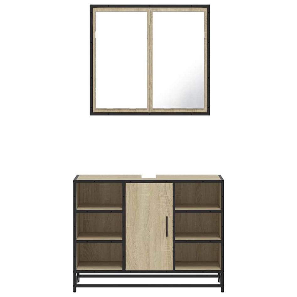 Set de muebles de baño 2 pzas madera contrachapada roble