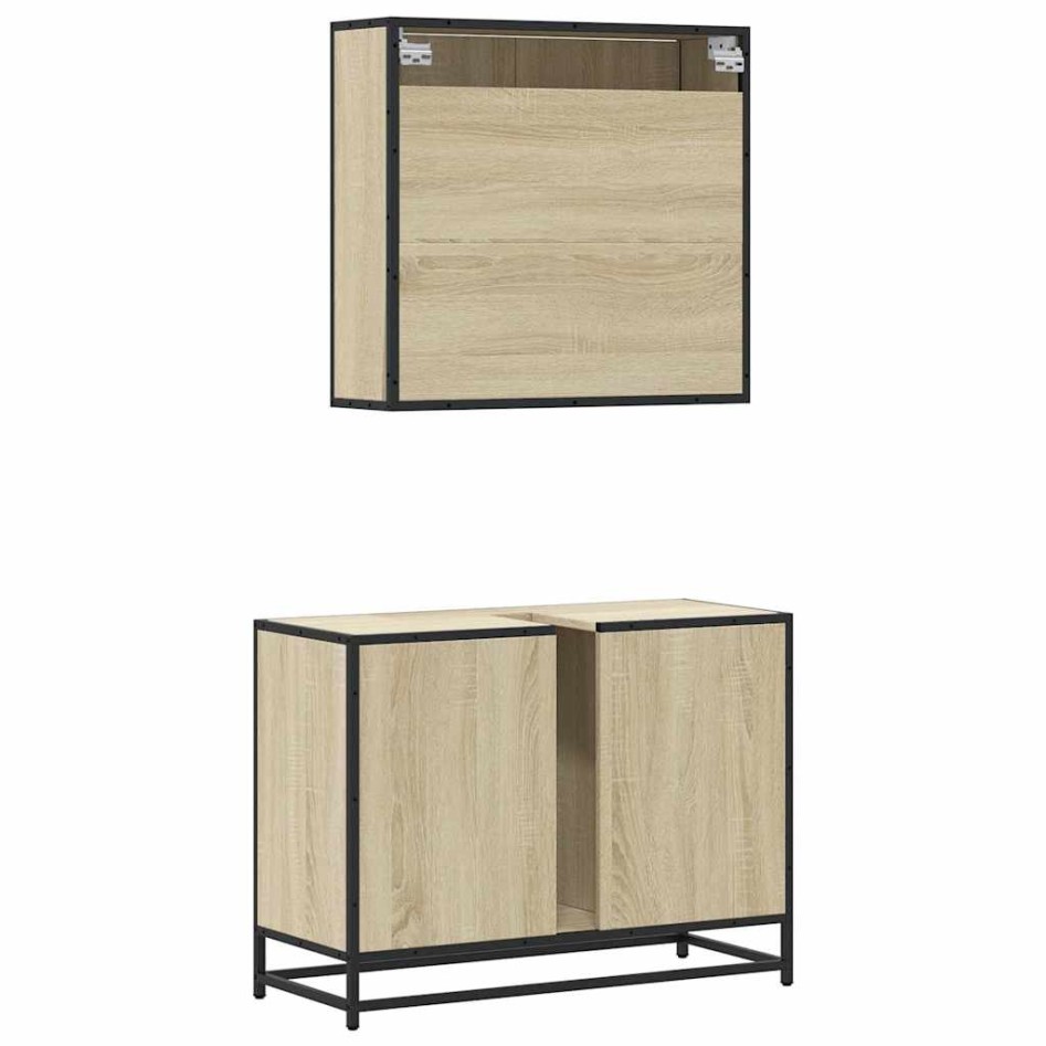 Set de muebles de baño 2 pzas madera contrachapada roble