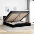 Estructura de cama otomana con colchón tela negra 160x200